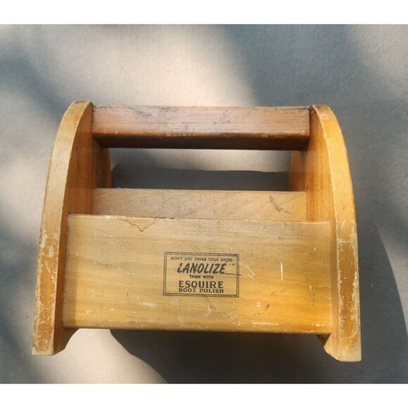 Shoe Shine Box Bench Wood Esquire Vintage Organizer - Picture 1 of 16